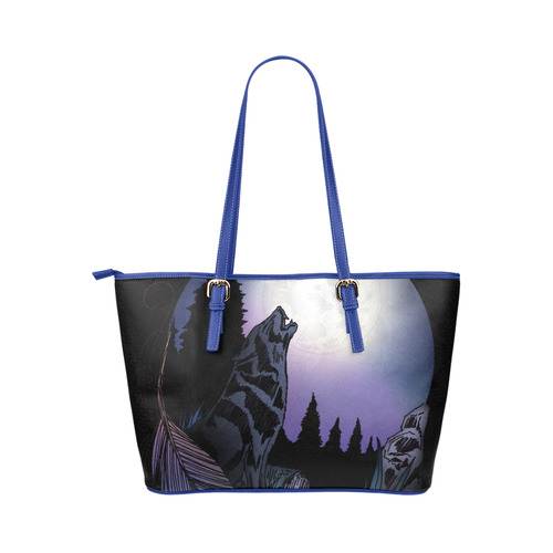 Howling Wolf Leather Tote Bag/Small (Model 1651)