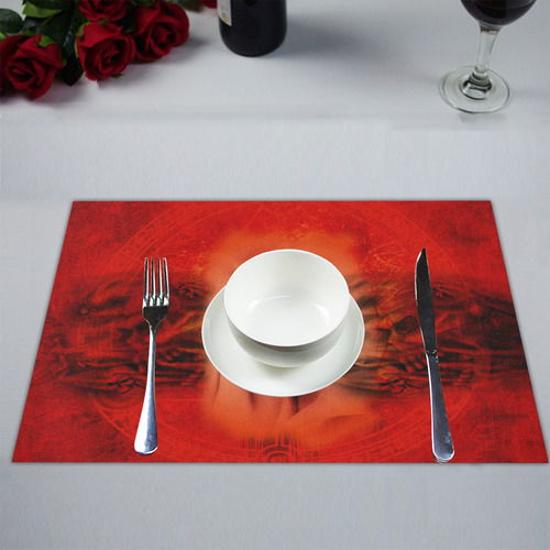 Creepy skulls on red background Placemat 14’’ x 19’’ (Set of 2)