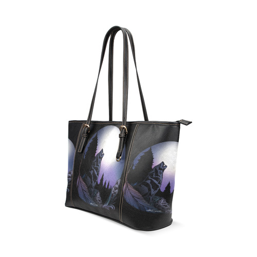 Howling Wolf Leather Tote Bag/Small (Model 1640)