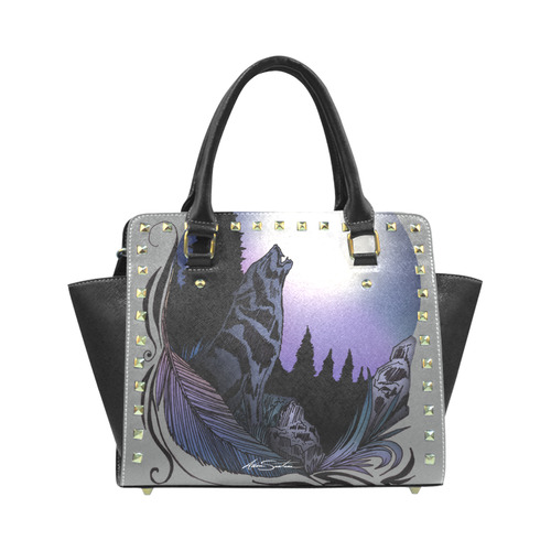 Howling Wolf Rivet Shoulder Handbag (Model 1645)