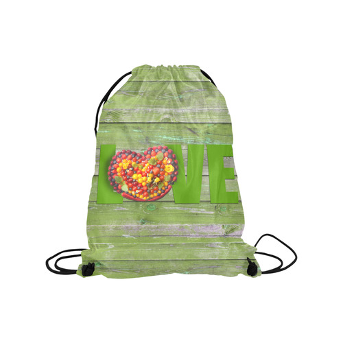 Love Vegan Life Sweet Heart Medium Drawstring Bag Model 1604 (Twin Sides) 13.8"(W) * 18.1"(H)