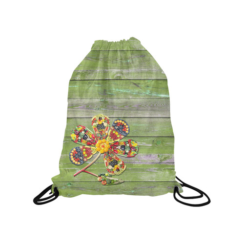 Vegan Love Life Power Flower Medium Drawstring Bag Model 1604 (Twin Sides) 13.8"(W) * 18.1"(H)