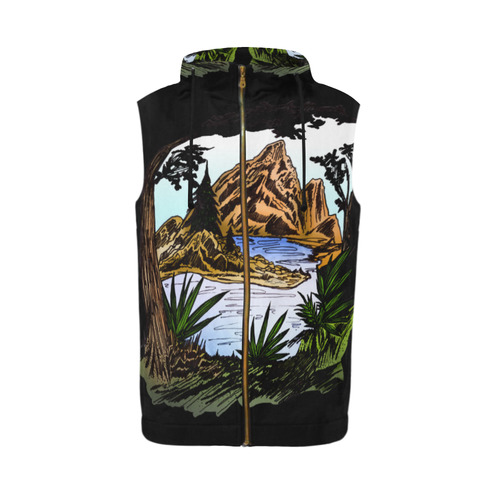 The Outdoors All Over Print Sleeveless Zip Up Hoodie for Men (Model H16)