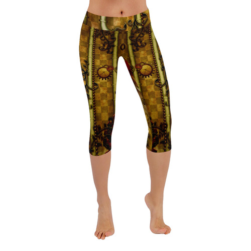 wonderful noble steampunk design Women's Low Rise Capri Leggings (Invisible Stitch) (Model L08)