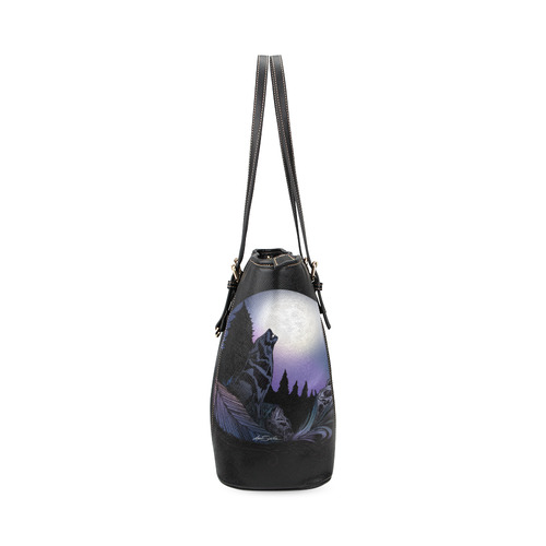 Howling Wolf Leather Tote Bag/Small (Model 1640)