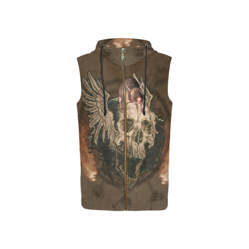 Awesome skull with rat All Over Print Sleeveless Zip Up Hoodie for Women (Model H16)