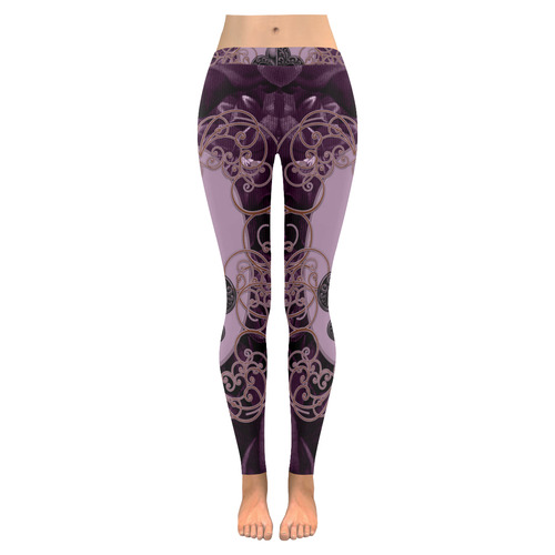 Flowers in soft violet colors Women's Low Rise Leggings (Invisible Stitch) (Model L05)
