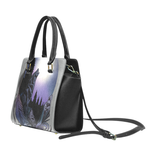 Howling Wolf Rivet Shoulder Handbag (Model 1645)