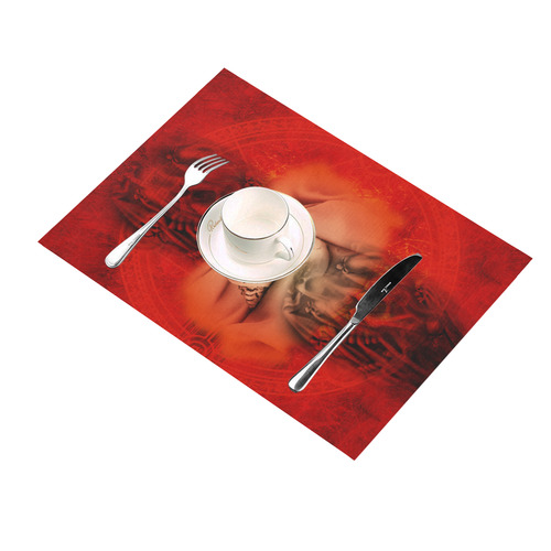 Creepy skulls on red background Placemat 14’’ x 19’’ (Set of 2)