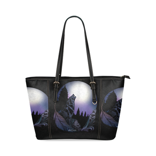 Howling Wolf Leather Tote Bag/Small (Model 1640)