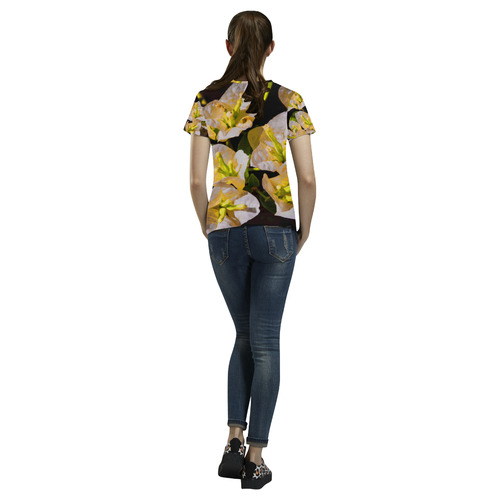 White Bougainvillea Gold Light Floral All Over Print T-Shirt for Women (USA Size) (Model T40)