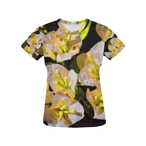 White Bougainvillea Gold Light Floral All Over Print T-Shirt for Women (USA Size) (Model T40)