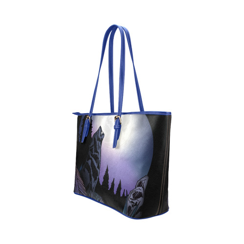 Howling Wolf Leather Tote Bag/Small (Model 1651)