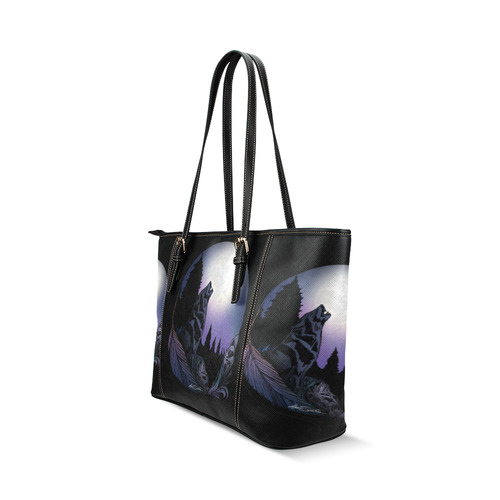 Howling Wolf Leather Tote Bag/Small (Model 1640)