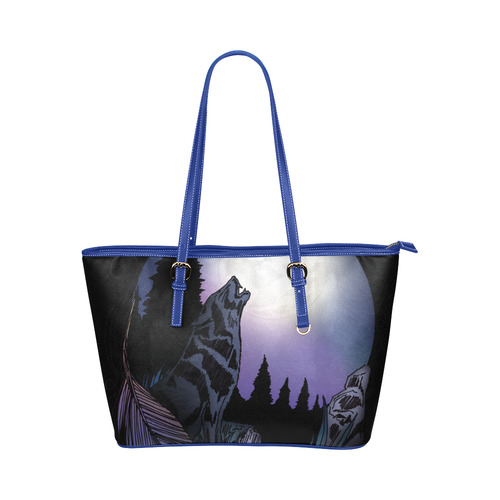 Howling Wolf Leather Tote Bag/Small (Model 1651)