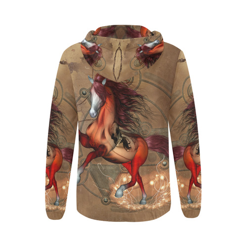 Wonderful horse with skull, red colors All Over Print Full Zip Hoodie for Women (Model H14)