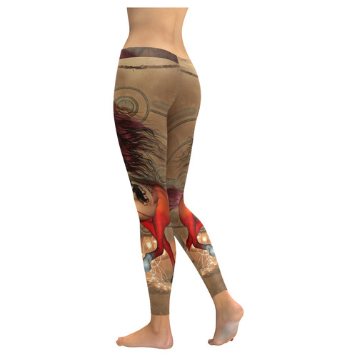 Wonderful horse with skull, red colors Women's Low Rise Leggings (Invisible Stitch) (Model L05)