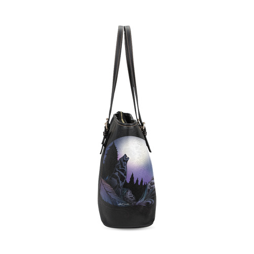 Howling Wolf Leather Tote Bag/Small (Model 1640)