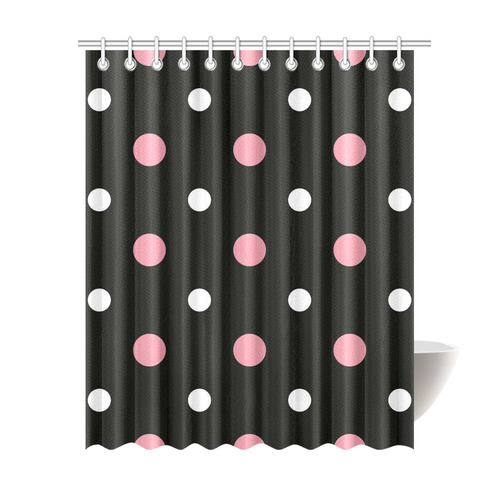 BLACK WITH PINK AND W2HITE DOTS Shower Curtain 69"x84"