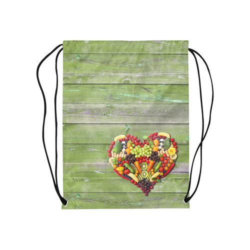 Vegan Heart Love Life Medium Drawstring Bag Model 1604 (Twin Sides) 13.8"(W) * 18.1"(H)