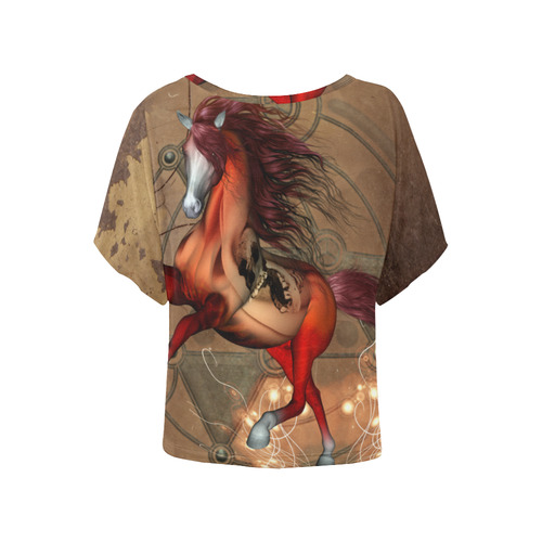 Wonderful horse with skull, red colors Women's Batwing-Sleeved Blouse T shirt (Model T44)