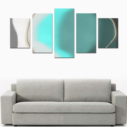 Turquoise Yellow Grey White Gold Brown Abstract Canvas Print Sets D (No Frame)