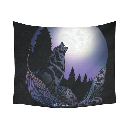 Howling Wolf Cotton Linen Wall Tapestry 60"x 51"