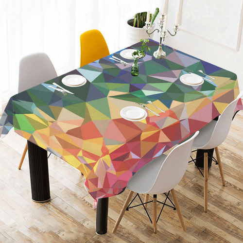 Abstract Geometric Triangles Red Blue Yellow Cotton Linen Tablecloth 52"x 70"