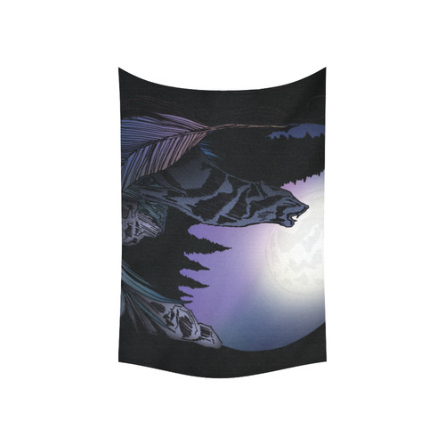 Howling Wolf Cotton Linen Wall Tapestry 60"x 40"