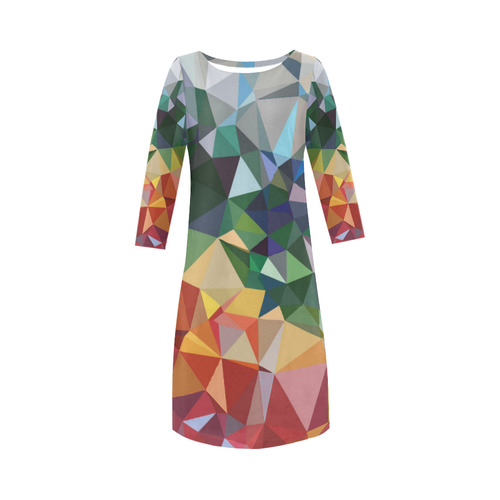 Abstract Geometric Triangles Red Blue Yellow Round Collar Dress (D22)