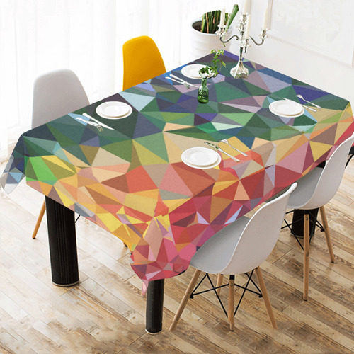 Abstract Geometric Triangles Red Blue Yellow Cotton Linen Tablecloth 60"x 84"