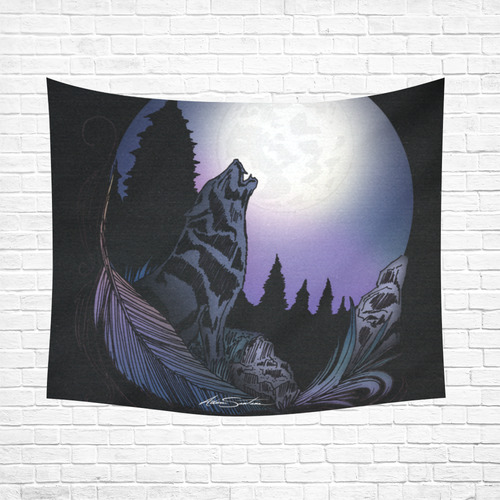 Howling Wolf Cotton Linen Wall Tapestry 60"x 51"