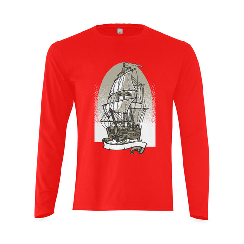 Ship Red Sunny Men's T-shirt (long-sleeve) (Model T08)