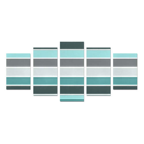 Blue Grey White Stripes Abstract Canvas Print Sets D (No Frame)