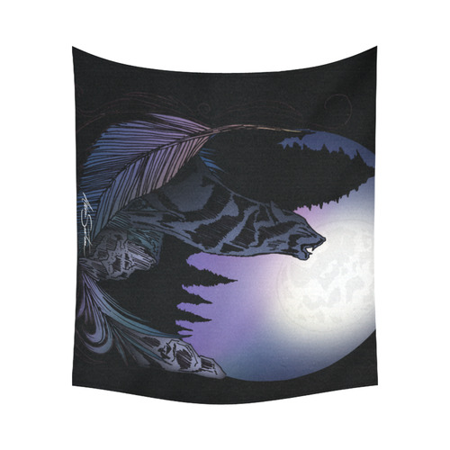 Howling Wolf Cotton Linen Wall Tapestry 60"x 51"