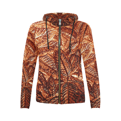 Copper Foliage - Jera Nour All Over Print Full Zip Hoodie for Women (Model H14)