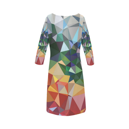 Abstract Geometric Triangles Red Blue Yellow Round Collar Dress (D22)