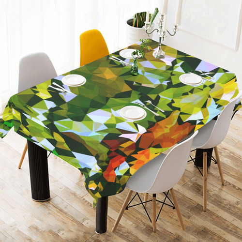 Spring Landscape Stained Glass Triangles Geometric Cotton Linen Tablecloth 52"x 70"