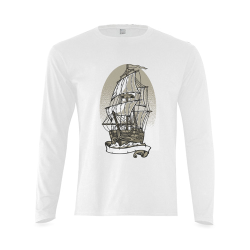 Ship White Sunny Men's T-shirt (long-sleeve) (Model T08)