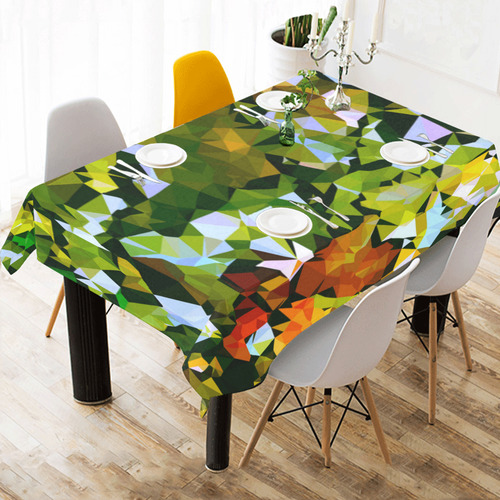 Spring Landscape Stained Glass Triangles Geometric Cotton Linen Tablecloth 60"x 84"