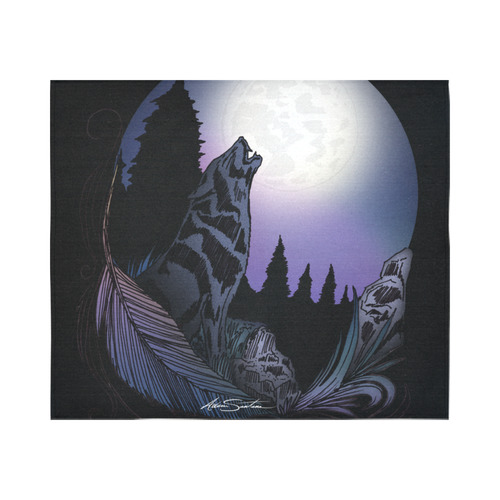 Howling Wolf Cotton Linen Wall Tapestry 60"x 51"