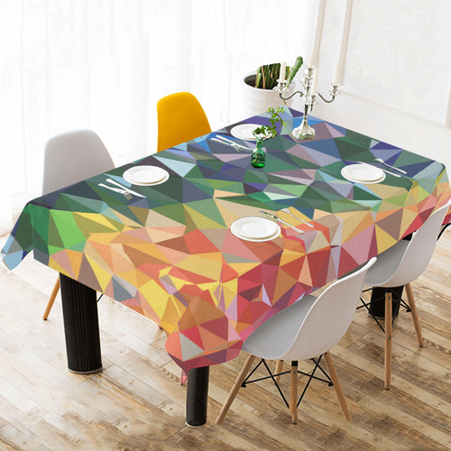 Abstract Geometric Triangles Red Blue Yellow Cotton Linen Tablecloth 60"x 104"