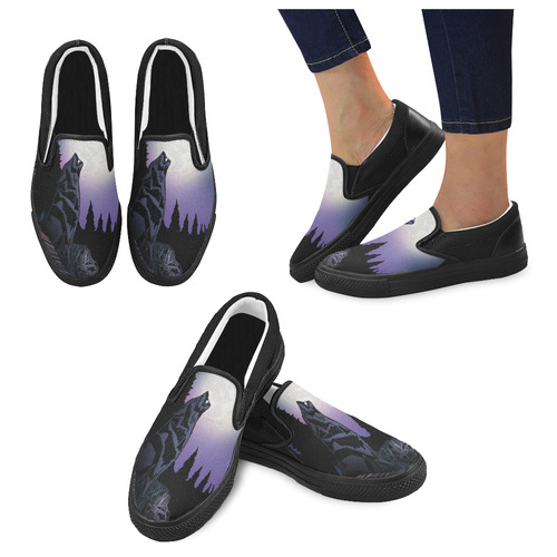 Howling Wolf Women's Unusual Slip-on Canvas Shoes (Model 019)