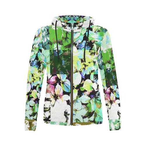 Foliage Patchwork #2 - Jera Nour All Over Print Full Zip Hoodie for Women (Model H14)
