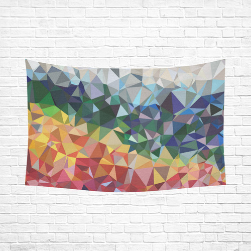 Abstract Geometric Triangles Red Blue Yellow Cotton Linen Wall Tapestry 90"x 60"