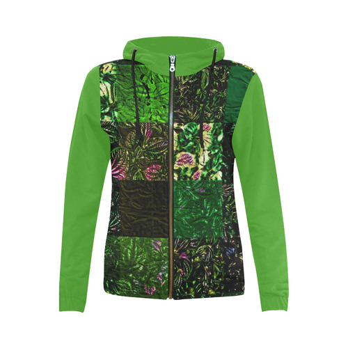 Foliage Patchwork #1 - Jera Nour All Over Print Full Zip Hoodie for Women (Model H14)