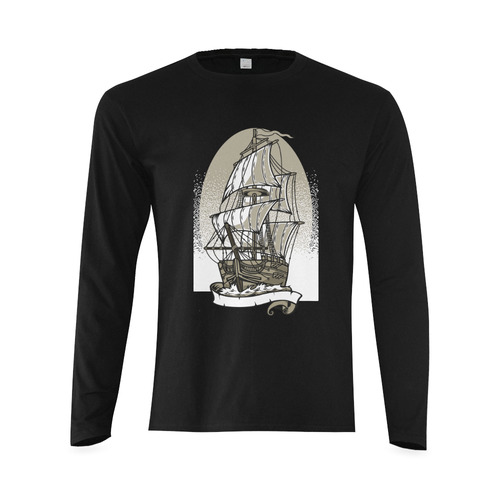 Ship Black Sunny Men's T-shirt (long-sleeve) (Model T08)