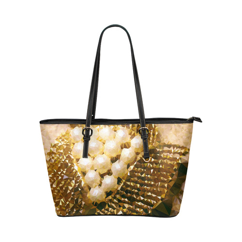 Pearls Gold Leaves Jewel Geometric Triangles Leather Tote Bag/Large (Model 1651)