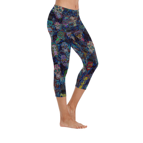 Gothic Sugar Skull Pattern II Women's Low Rise Capri Leggings (Invisible Stitch) (Model L08)