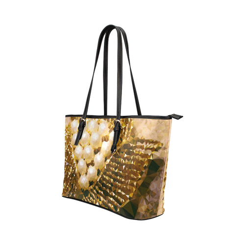 Pearls Gold Leaves Jewel Geometric Triangles Leather Tote Bag/Large (Model 1651)